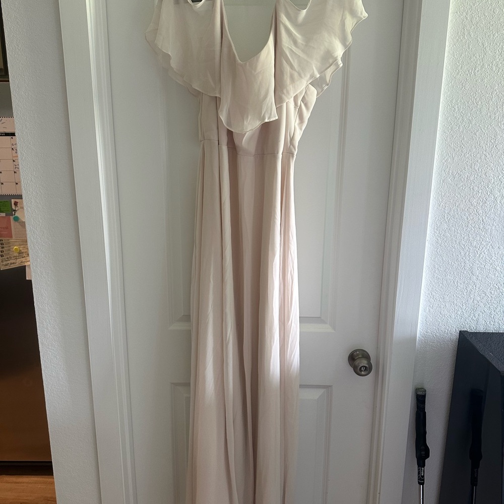 Birdy Grey Cream Maxi Dress with Ruffled Neckline